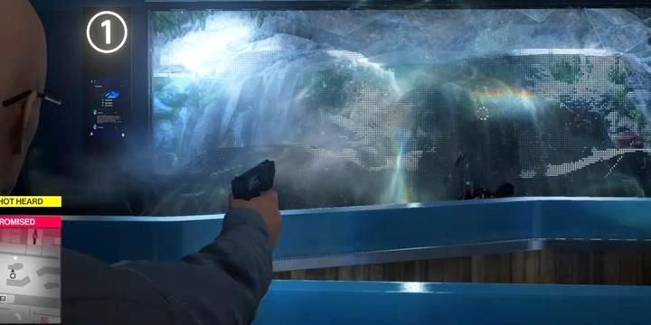 Knock someone out using the water jet from the aquarium. - Hitman 2: Challenges, Feats - The Finish Line walkthrough - The Finish Line (Miami) - Hitman 2 Guide