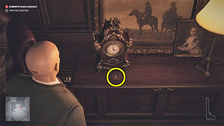 The first picture shows a small clock - Hitman 3: The puzzle with the hidden safe - Dartmoor, walkthrough - Death in the Family - Dartmoor - Hitman 3 Guide