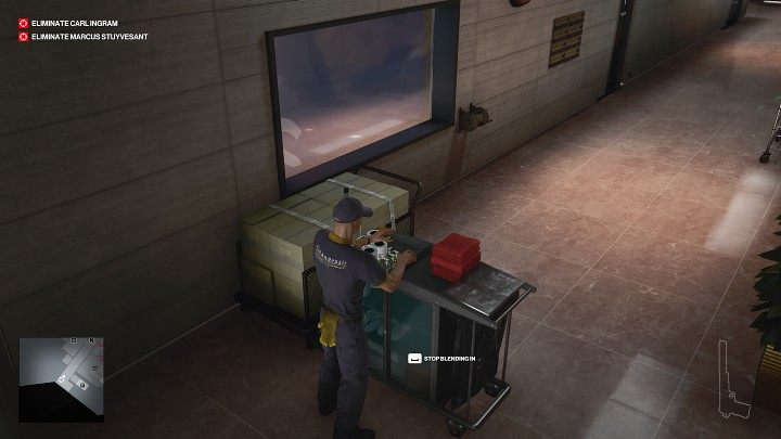 Agent 47 can blend into the environment by performing certain activities, such as sitting on a bench, leaning on a railing, or raking leaves - Hitman 3: Stealth - Basics - Hitman 3 Guide