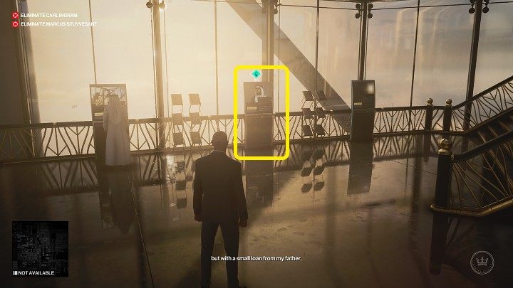 Once you are inside the Burj Al-Ghazali, go to the upper floor and walk through the crowd to the terminals on the right (point 6 on the map) - Hitman 3: How The Mighty Fall - Dubai, Mission Stories, walkthrough - On Top of the World - Dubai - Hitman 3 Guide