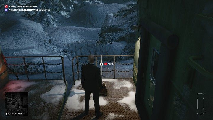 Once outside, pull the lever to disconnect the remaining train cars - Hitman 3: Eliminating Arthur Edwards Carpathian Mountains, walkthrough - Untouchable - Carpathian Mountains - Hitman 3 Guide