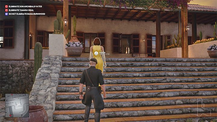 Obtain a mercenary disguise, then reach the main part of the villa - Hitman 3: How to kill Don Archibald Yates? Mendoza, walkthrough, guide - The Farewell - Mendoza - Hitman 3 Guide