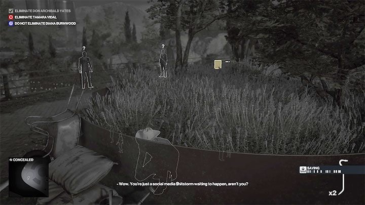 Completing this challenge may be difficult if you don't get rid of Tamara's bodyguards, as they are always trailing behind her - Hitman 3: How to kill Tamara Vidal? Mendoza, walkthrough, guide - The Farewell - Mendoza - Hitman 3 Guide