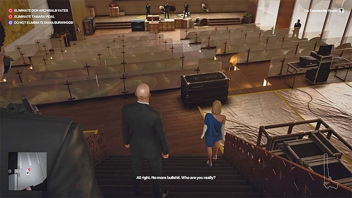 After the third conversation Tamara will offer Agent 47 a one-on-one meeting in the Cinema room (point nr 26 on the map) - Hitman 3: How to kill Tamara Vidal? Mendoza, walkthrough, guide - The Farewell - Mendoza - Hitman 3 Guide
