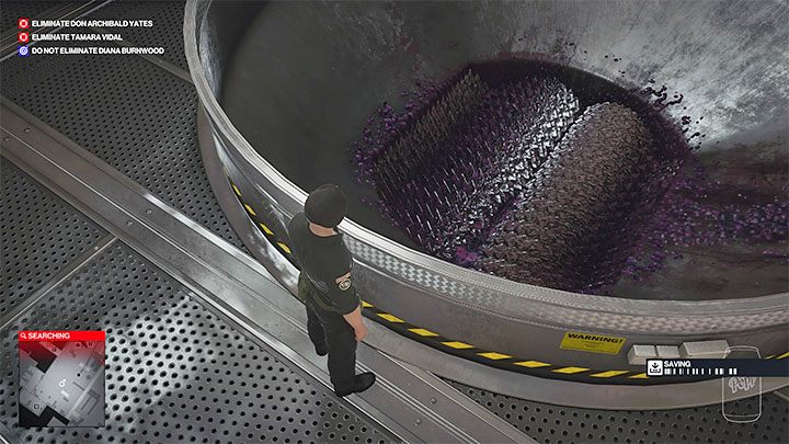 The Grape Crusher is located in the production room on level 0 of the winery (point 23 on the map) - as shown in the image, you can take a look inside the machine - Hitman 3: How to unlock the Ripe for the Picking trophy/achievement? - Trophy Guide - Hitman 3 Guide