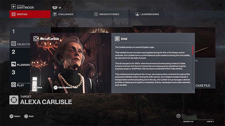 This mission requires you to assassinate only one person – Alexa Carlisle - Hitman 3: Death in the Family, Dartmoor - map, mission information - Death in the Family - Dartmoor - Hitman 3 Guide