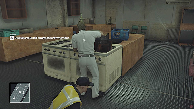 Obtain the crew member disguise by getting rid of the chef - Arrival; Guided Training | Prologue - Prologue - Hitman Game Guide