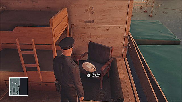 A valuable crew member disguise can be found on the lowest deck of the yacht - Yacht infiltration | Freeform Training - Freeform Training - Hitman Game Guide