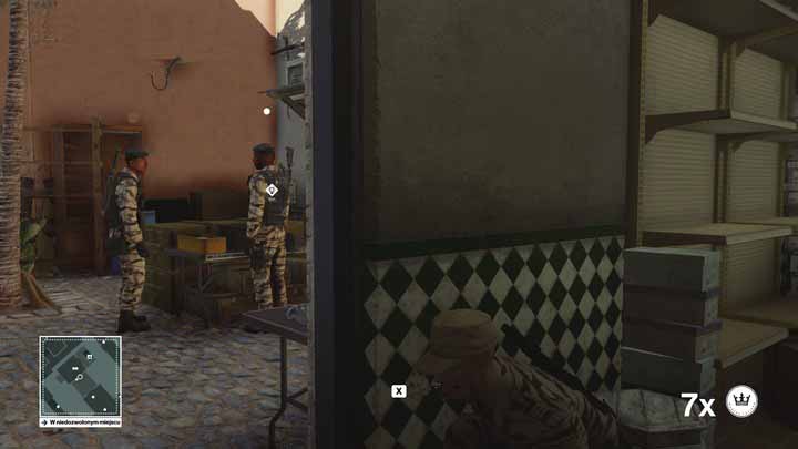 Soldier on the right will keep going - so eliminate the one on the left when he turns. - Murdering Claus and Reza during a single action | Marrakesh - Marrakesh: A Gilded Cage - Hitman Game Guide