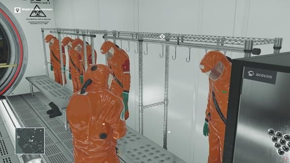 Go to the room with protective clothing to take one suit for yourself - Disguises | Sapienza - Sapienza: World of Tomorrow - Hitman Game Guide