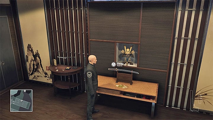 One of the katanas is on a stand in Yukis apartment - Important items | Hokkaido - Hokkaido: Situs Inversus - Hitman Game Guide