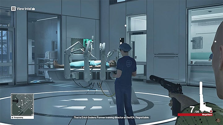Stand at the edge of the stem cell control room, equip the pistol, and aim for a headshot - Murdering Erich Soders | Hokkaido - Hokkaido: Situs Inversus - Hitman Game Guide