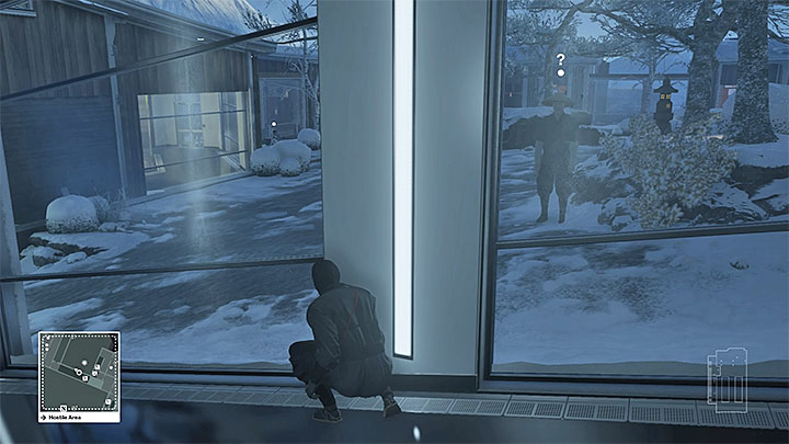Watch out for the employee taking care of the garden to the right - Murdering both targets without changing your outfit | Hokkaido - Hokkaido: Situs Inversus - Hitman Game Guide