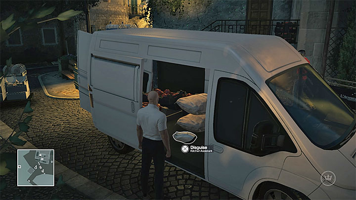 Steal the outfit from the van parked nearby - Disguises and important items | Sapienza: The Icon - Summer Episode - Sapienza: The Icon - Hitman Game Guide