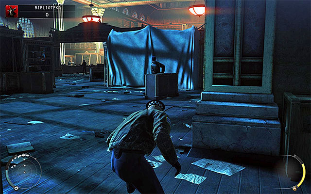 After initial exploration of the area, move towards your actual goal - The Library - Crossing the first part of the library | 4: Run For Your Life - 4: Run For Your Life - Hitman: Absolution Game Guide