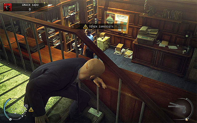 Once you get to the back of the courthouse, note the shutter leading to the upper balcony and the archive room shown on the above screen - Courthouse - Exploring the courthouse | 15: Skurkys Law - 15: Skurkys Law - Hitman: Absolution Game Guide