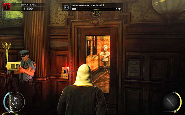 After stunning or murdering the judge, examine his body to find a keycard and then hide his body - Courthouse - Getting to the holding cells in judge disguise | 15: Skurkys Law - 15: Skurkys Law - Hitman: Absolution Game Guide