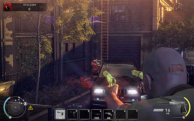 Your current goal is located on the other side of the map, near the gas tank in flames visible in the distance (right from the starting place) - Outgunned | 16: Operation Sledgehammer - 16: Operation Sledgehammer - Hitman: Absolution Game Guide