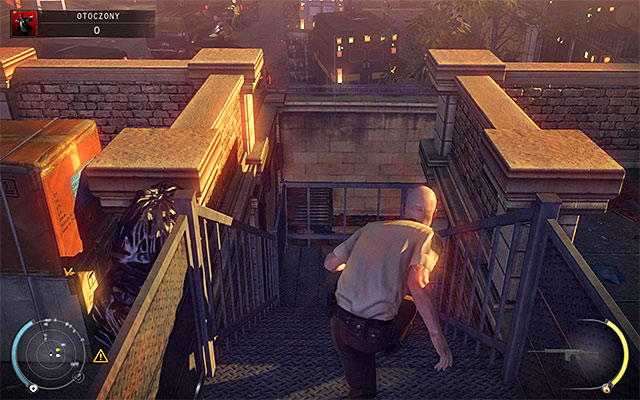 Locate the stairs shown on the above screen and carefully approach two new guards - Outgunned | 16: Operation Sledgehammer - 16: Operation Sledgehammer - Hitman: Absolution Game Guide