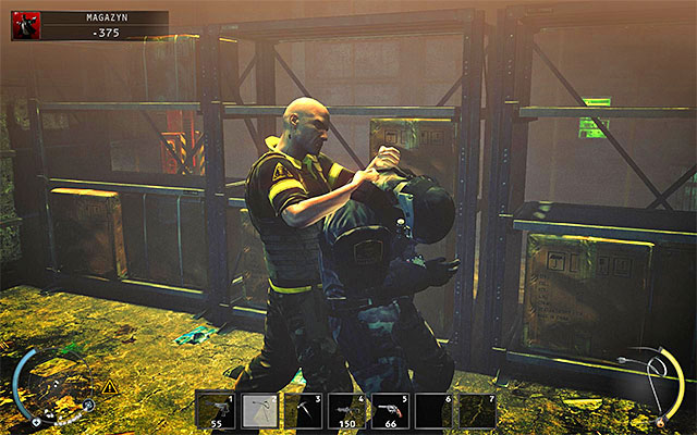 Two Agency heavy troopers will soon enter the first warehouse room - Burn | 16: Operation Sledgehammer - 16: Operation Sledgehammer - Hitman: Absolution Game Guide