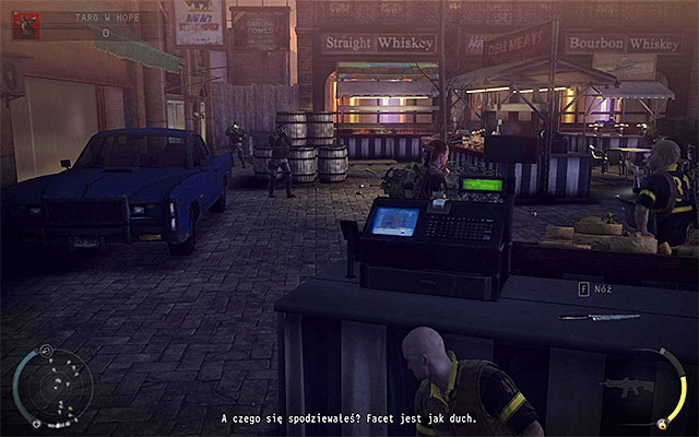 The last stop should be done at the counter shown on the above screen, regardless of the path youve chosen (left at the buildings or right from the main street) - Hope Fair | 16: Operation Sledgehammer - 16: Operation Sledgehammer - Hitman: Absolution Game Guide