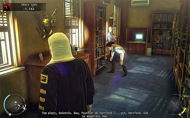 Now go to the library shown on the above screen, located on the courthouse floor - 15: Skurkys Law - p. 2 | Challenges - Challenges - Hitman: Absolution Game Guide