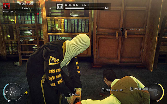 Depending on who will come to investigate strange sounds, eliminate court security guard or court usher right away - 15: Skurkys Law - p. 2 | Challenges - Challenges - Hitman: Absolution Game Guide