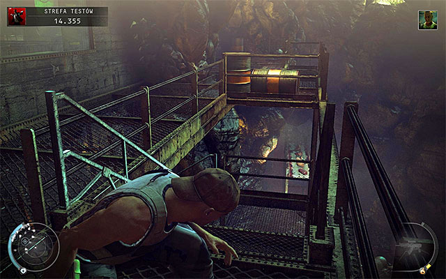 The last important areas in the test facility are balconies located behind buildings (screen above) - Test Facility - Exploring the test facility | 12: Death Factory - 12: Death Factory - Hitman: Absolution Game Guide