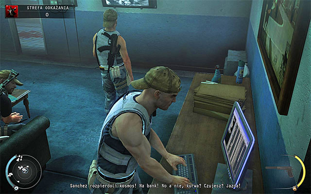A computer terminal youre looking for is shown on the above screen - during hacking you wont be luckily exposed by characters gathered here - Decontamination | 12: Death Factory - 12: Death Factory - Hitman: Absolution Game Guide