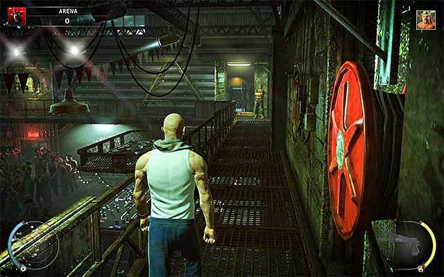 On the upper level of this location you may encounter many security guards, regardless of the difficulty settings - The Arena - Exploring the arena | 13: Fight Night - 13: Fight Night - Hitman: Absolution Game Guide