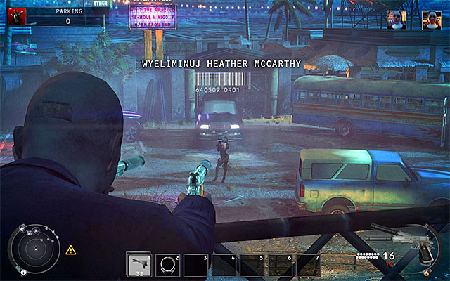 An interesting thing to know about Heather McCarthy is that the game allows you to murder her at the very beginning of the mission, because thats when shell be briefing her men at the parking lot (screen above) - Parking - Reaching the area patrolled by Heather McCarthy | 14: Attack of the Saints - 14: Attack of the Saints - Hitman: Absolution Game Guide