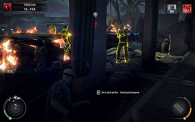 The second method of getting to the other end of the parking lot is to circle it from the right side (screen above) - Parking - Reaching the area patrolled by Heather McCarthy | 14: Attack of the Saints - 14: Attack of the Saints - Hitman: Absolution Game Guide