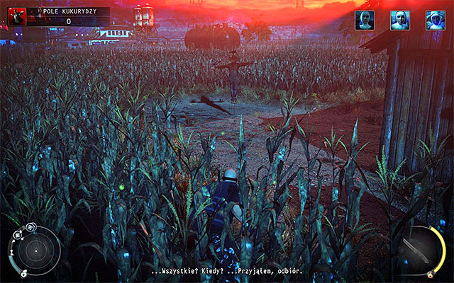 A smart way of increasing your chances of avoiding detection is to check the right side of the cornfield - Cornfield - Murdering Louisa Candy Cain | 14: Attack of the Saints - 14: Attack of the Saints - Hitman: Absolution Game Guide