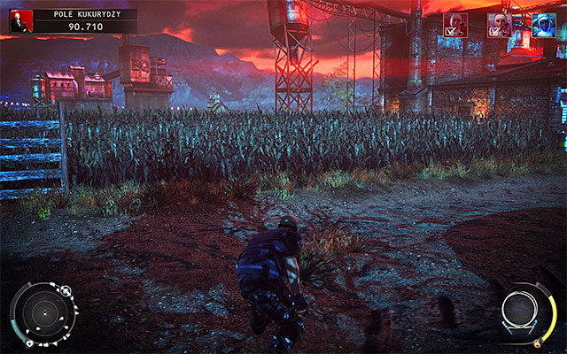 The last person you need to kill is occupying the main farmhouse seen on the screen above - Cornfield - Murdering LaSandra Dixon | 14: Attack of the Saints - 14: Attack of the Saints - Hitman: Absolution Game Guide