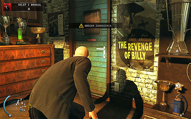 The next step is using the right door leading to the back of the gun store - Gun Shop - Getting the key to the cabinet | 8: Birdies Gift - 8: Birdies Gift - Hitman: Absolution Game Guide