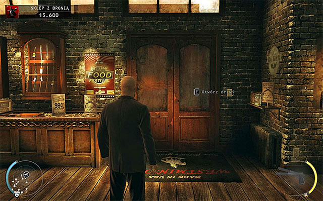 In order to end the mission you have to go to the door shown on the above screen - Gun Shop - Acquiring Silverballers | 8: Birdies Gift - 8: Birdies Gift - Hitman: Absolution Game Guide