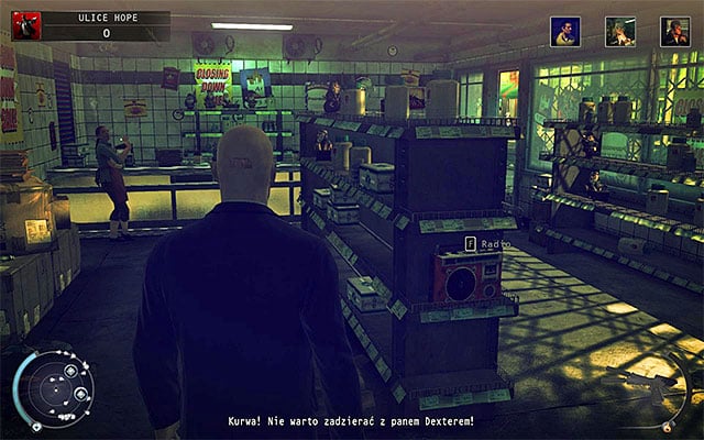 Tyler Colvin travels between two points on the map and the first place visited by him is a first floor of the convenience store (a building located left from the starting place) - Streets of Hope - Murdering Tyler Colvin | 9: Shaving Lenny - 9: Shaving Lenny - Hitman: Absolution Game Guide