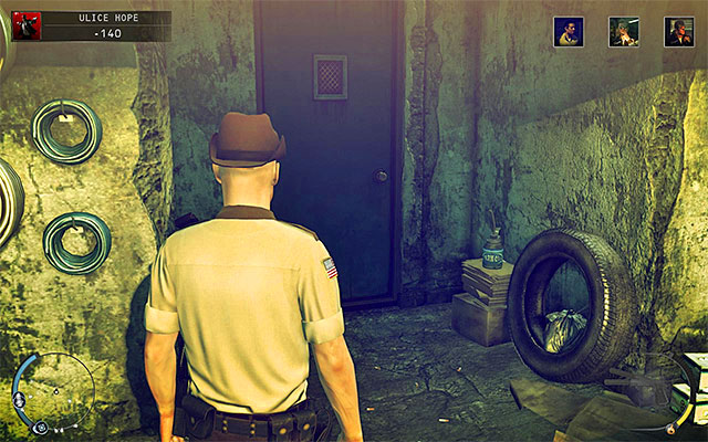 The best way to get into a car garage is using the side door shown on the above screen - Streets of Hope - Murdering Landon Metcalf | 9: Shaving Lenny - 9: Shaving Lenny - Hitman: Absolution Game Guide