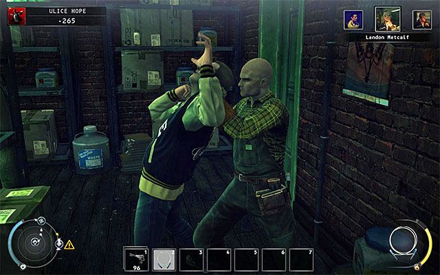 Other areas of the garage, where you can perform surprise attacks are the balcony and a small storage room (screen above), where your target makes a phone call - Streets of Hope - Murdering Landon Metcalf | 9: Shaving Lenny - 9: Shaving Lenny - Hitman: Absolution Game Guide