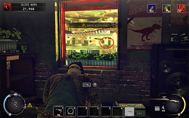 The best place to make a sniper shot is first floor of the convenience store (screen above), especially that a successful action is connected with completing one of additional challenges - Streets of Hope - Murdering Landon Metcalf | 9: Shaving Lenny - 9: Shaving Lenny - Hitman: Absolution Game Guide
