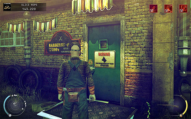 As for the current mission objective, the place you have to reach is the door shown on the above screen - Streets of Hope - Getting to the back entrance | 9: Shaving Lenny - 9: Shaving Lenny - Hitman: Absolution Game Guide