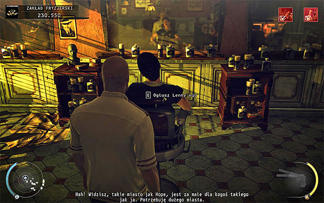 Go to the back of the salon, wait until Lenny sits on one of chairs and then approach him from behind and press interaction key/button, thus ending this stage - Barbershop - Neutralizing Lenny | 9: Shaving Lenny - 9: Shaving Lenny - Hitman: Absolution Game Guide