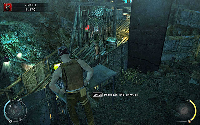 Move a bit further, approaching wooden bridge with a metal gate - Descent - Getting into mines | 11: Dexter Industries - 11: Dexter Industries - Hitman: Absolution Game Guide