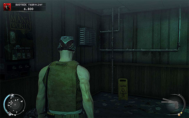 After reaching the toilets, locate an entrance to the ventilation shaft shown on the above screen - Factory Compound - Accessing the factory building lobby | 11: Dexter Industries - 11: Dexter Industries - Hitman: Absolution Game Guide
