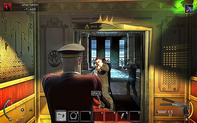 I wouldnt advise jumping into the lift, on which you started this stage, because you would have been forced to eliminate a large group of enemies almost immediately - Penthouse - Getting to the main part of the penthouse | 18: Blackwater Park - 18: Blackwater Park - Hitman: Absolution Game Guide