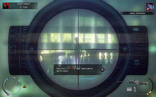 Wait until Layla appears on the outer balcony visible in the distance - Penthouse - Eliminating Layla in traditional way | 18: Blackwater Park - 18: Blackwater Park - Hitman: Absolution Game Guide