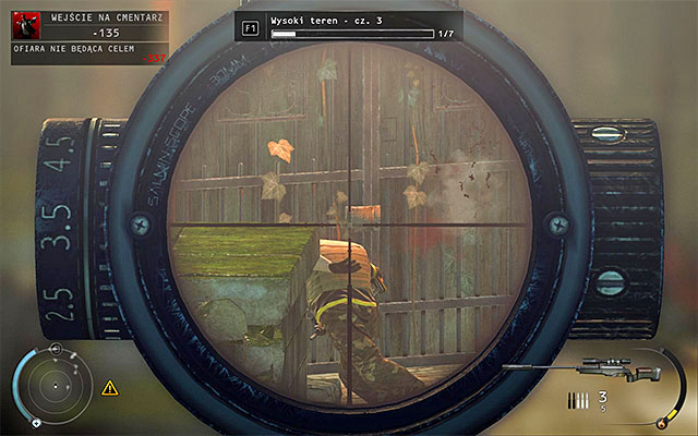 The exit from the cemetery is located on its other side and one of ways to make your way there easier, is using a sniper rifle - Cemetery Entrance | 20: Absolution - 20: Absolution - Hitman: Absolution Game Guide