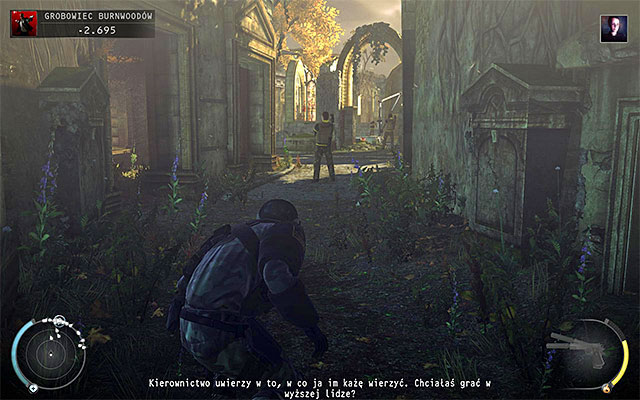 If you turn left after reaching the first crossing, youll get to the largest area in this location (screen above), where you can find Jade - your current target - Burnwood Family Tomb - Exploring the tomb area | 20: Absolution - 20: Absolution - Hitman: Absolution Game Guide