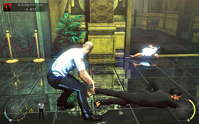 After the fight locate the security woman body (black suit) and start dragging it to the lift so you can interact with the retinal scanner thus unlocking the lift - 18: Blackwater Park - p. 2 | Challenges - Challenges - Hitman: Absolution Game Guide