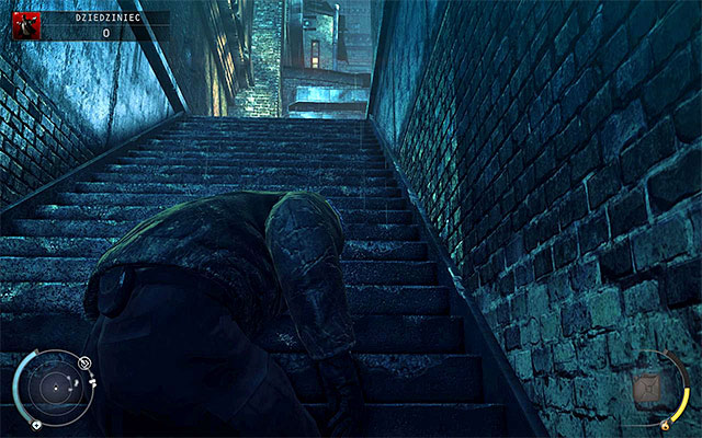Ultimately you have to reach to the stairs shown on the above screen, leading to the courtyard - Courtyard | 5: Hunter and Hunted - 5: Hunter and Hunted - Hitman: Absolution Game Guide